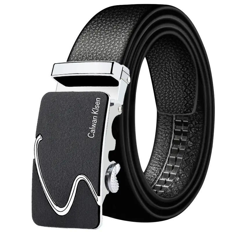 Men's Black Leather Belt with Automatic Buckle & Caliber Design - Image 8