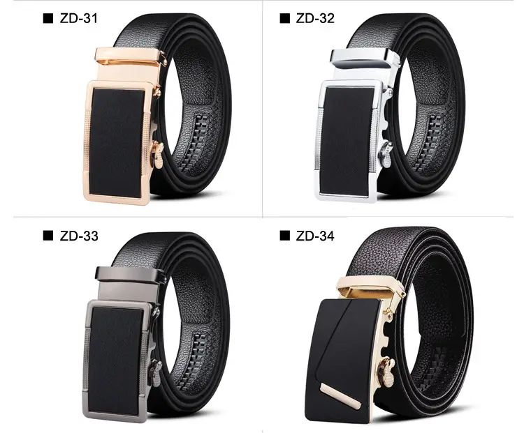 Men's Black Leather Belt with Automatic Buckle & Caliber Design — feature 1