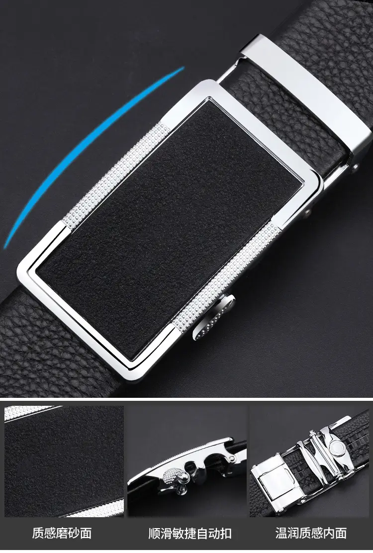 Men's Black Leather Belt with Automatic Buckle & Caliber Design — feature 9