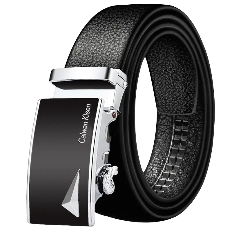 Men's Black Leather Belt with Automatic Buckle & Caliber Design - Image 4