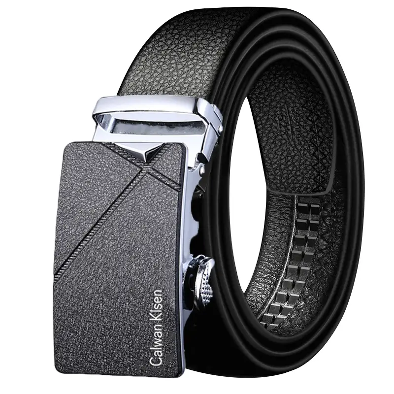 Men's Black Leather Belt with Automatic Buckle & Caliber Design - Image 5