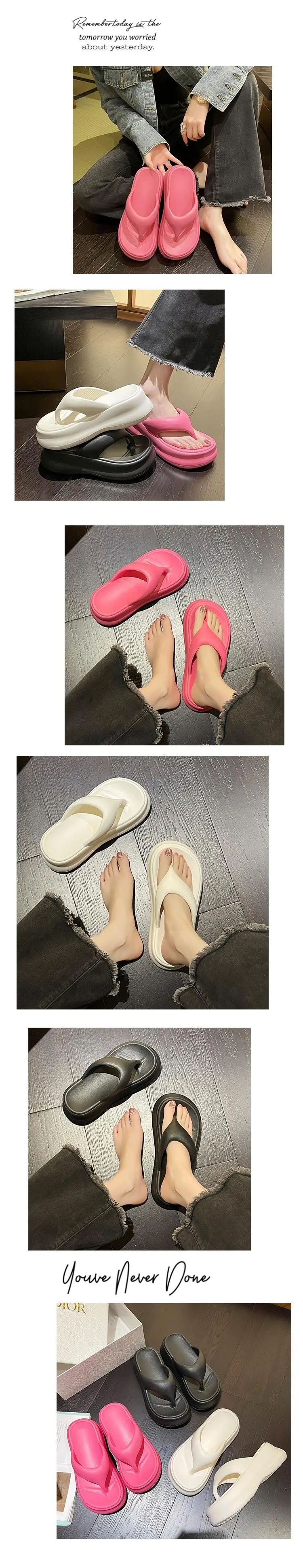 Flip-flops for Women 2024 New Summer Outer Wear Increased Thick-soled Flip-flops Soft Sole Seaside Beach Sandals — feature 3