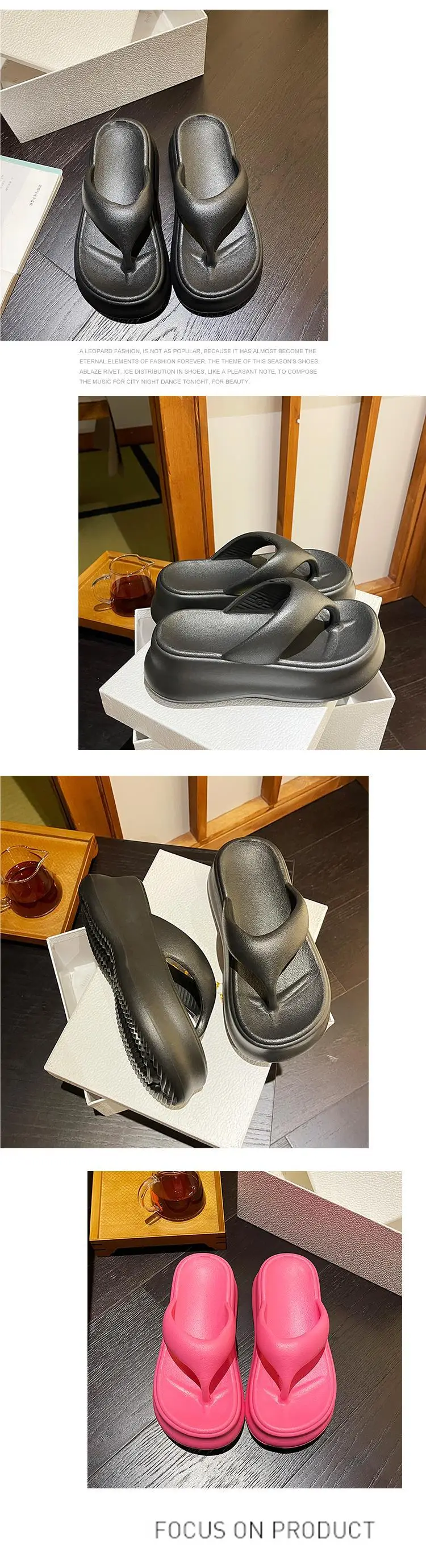 Flip-flops for Women 2024 New Summer Outer Wear Increased Thick-soled Flip-flops Soft Sole Seaside Beach Sandals — feature 4