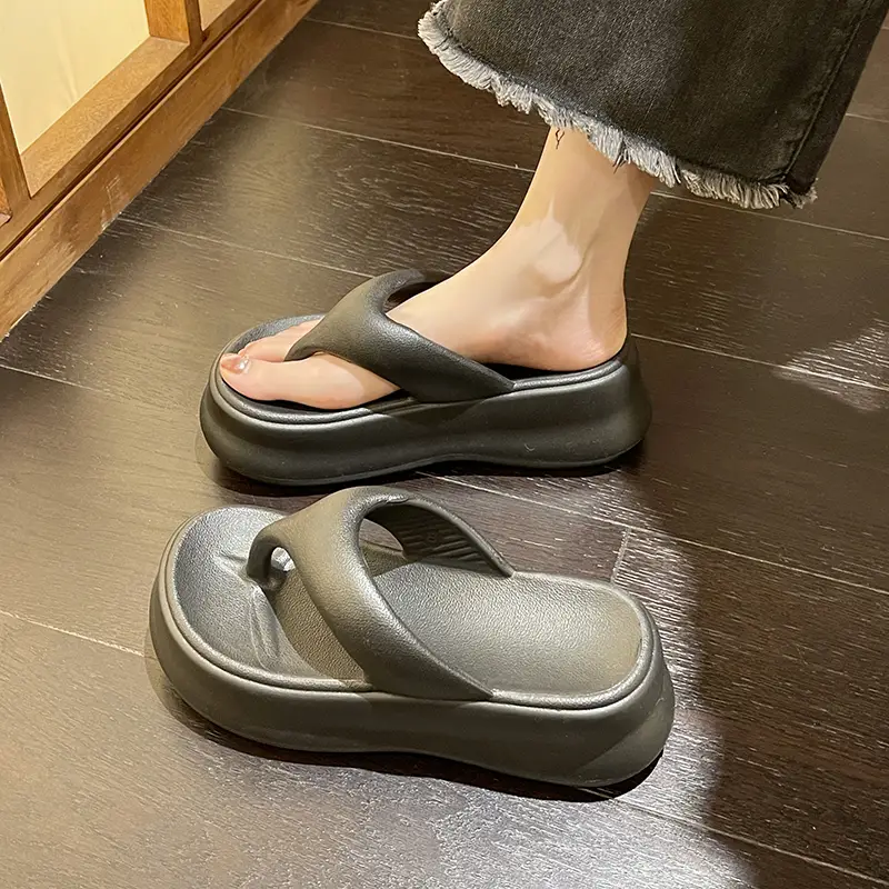 Flip-flops for Women 2024 New Summer Outer Wear Increased Thick-soled Flip-flops Soft Sole Seaside Beach Sandals - Image 3