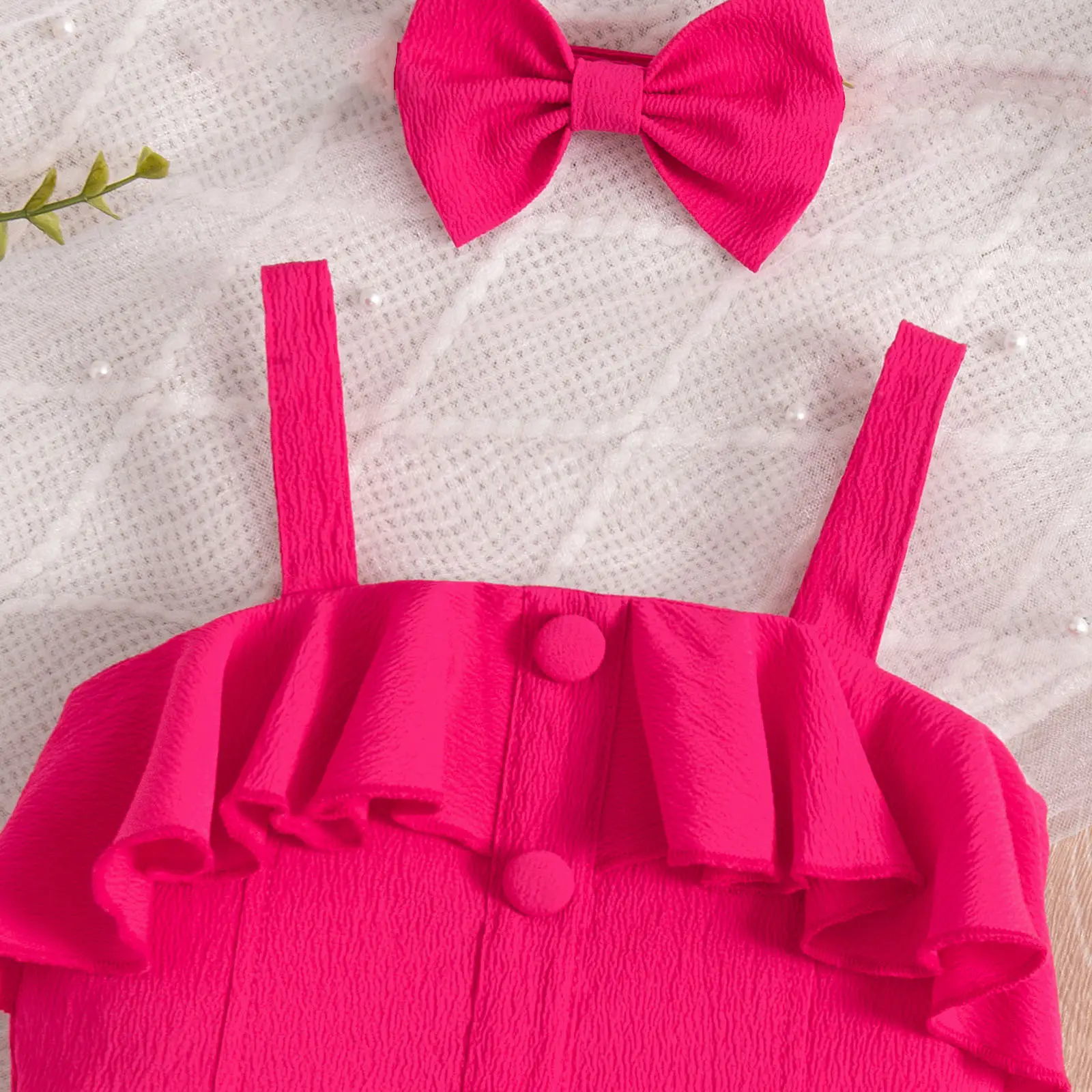 Girls Pink Ruffled Shorts Set with Bow — feature 3