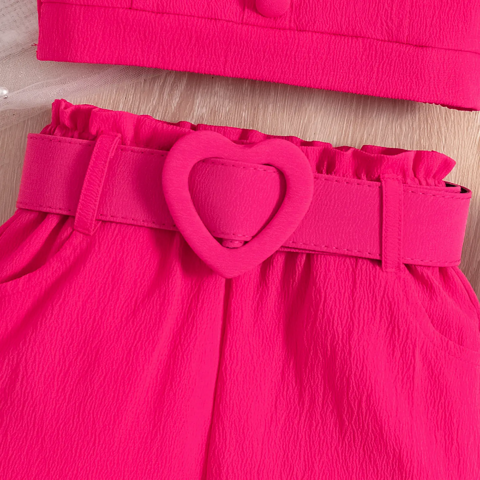 Girls Pink Ruffled Shorts Set with Bow — feature 8