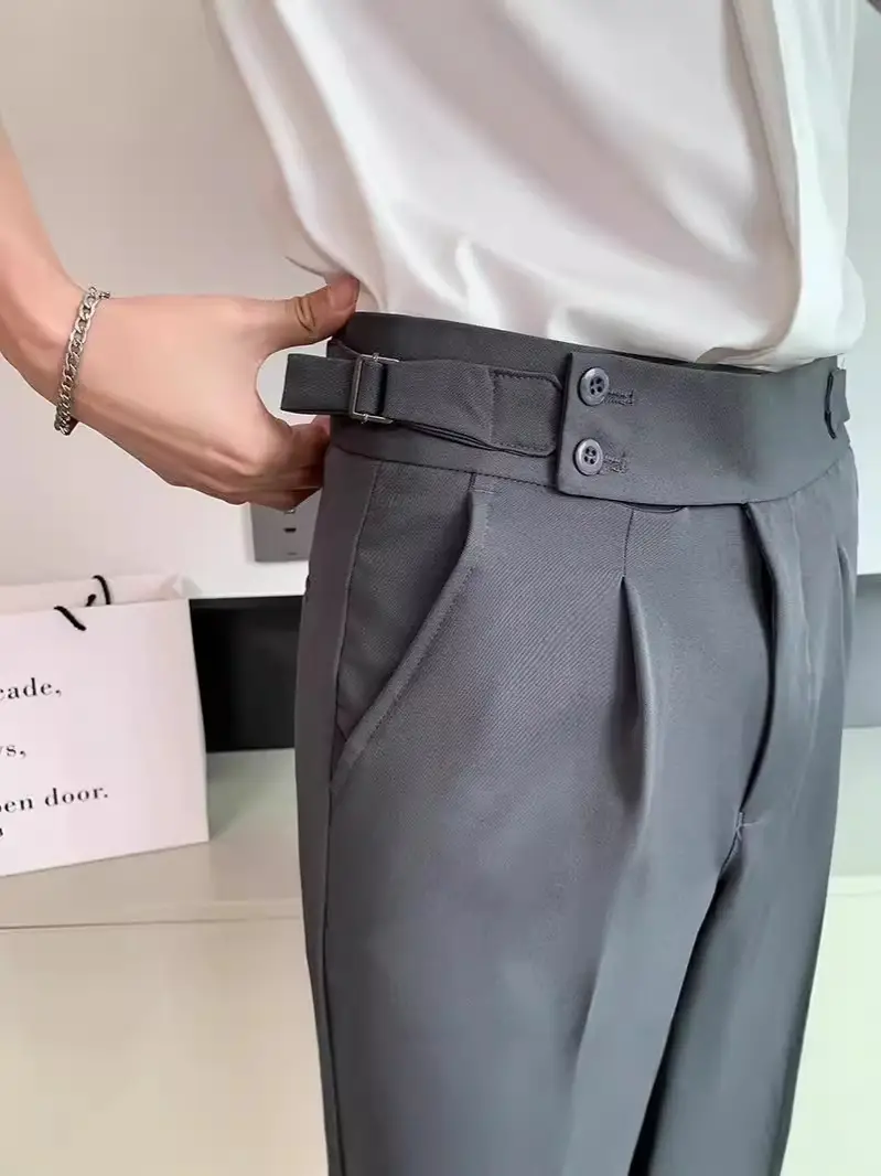 Men's Grey High Waist Straight Pants Spring Summer - Image 6