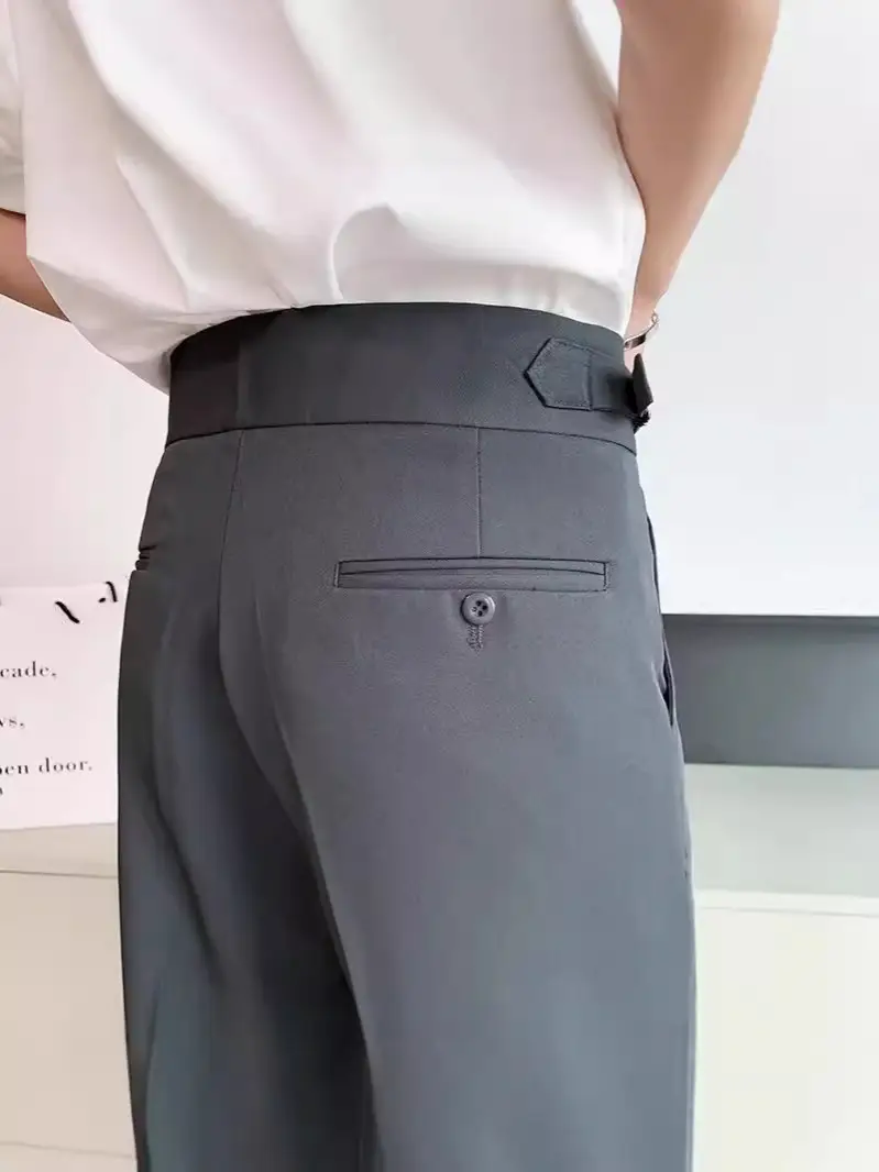 Men's Grey High Waist Straight Pants Spring Summer - Image 7