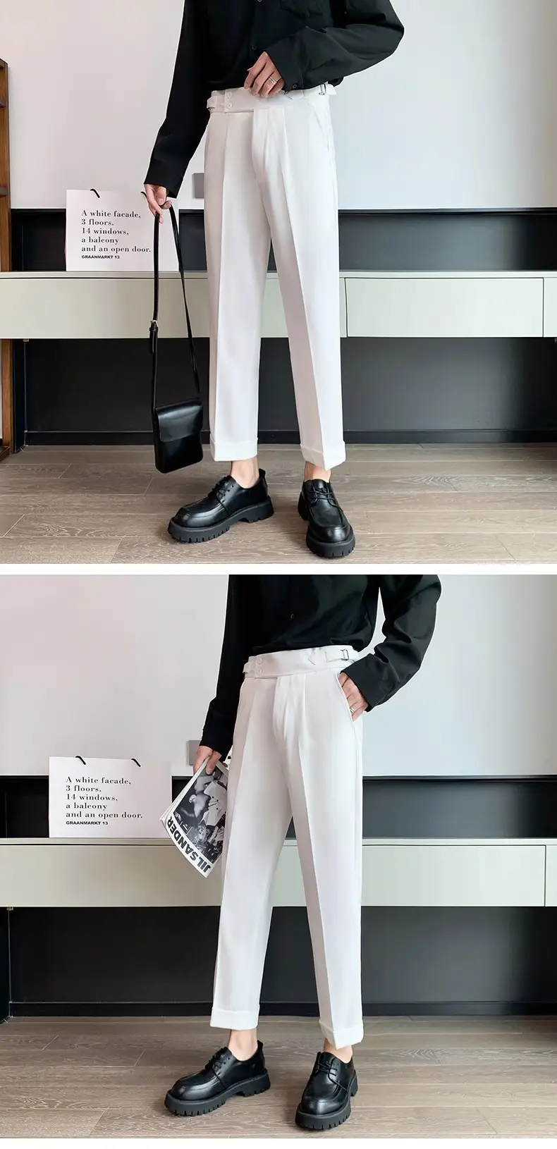 Men's Grey High Waist Straight Pants Spring Summer — feature 10