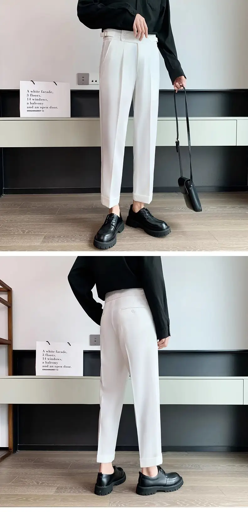 Men's Grey High Waist Straight Pants Spring Summer — feature 11