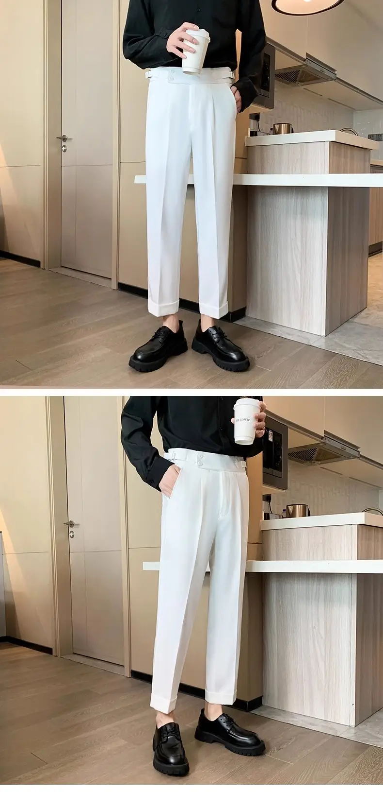 Men's Grey High Waist Straight Pants Spring Summer — feature 12