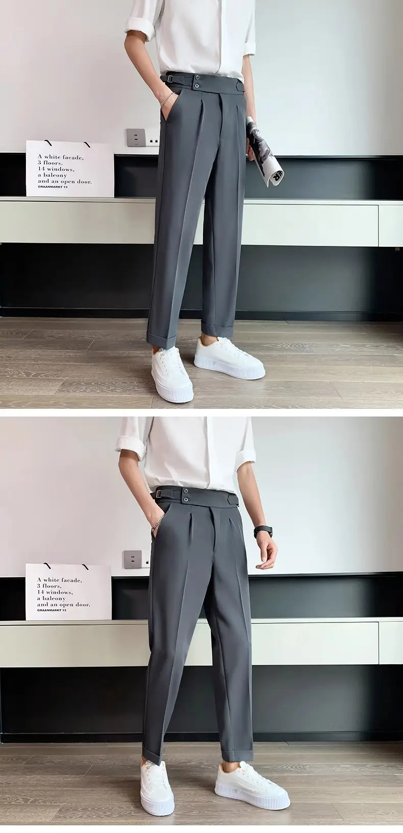Men's Grey High Waist Straight Pants Spring Summer — feature 16