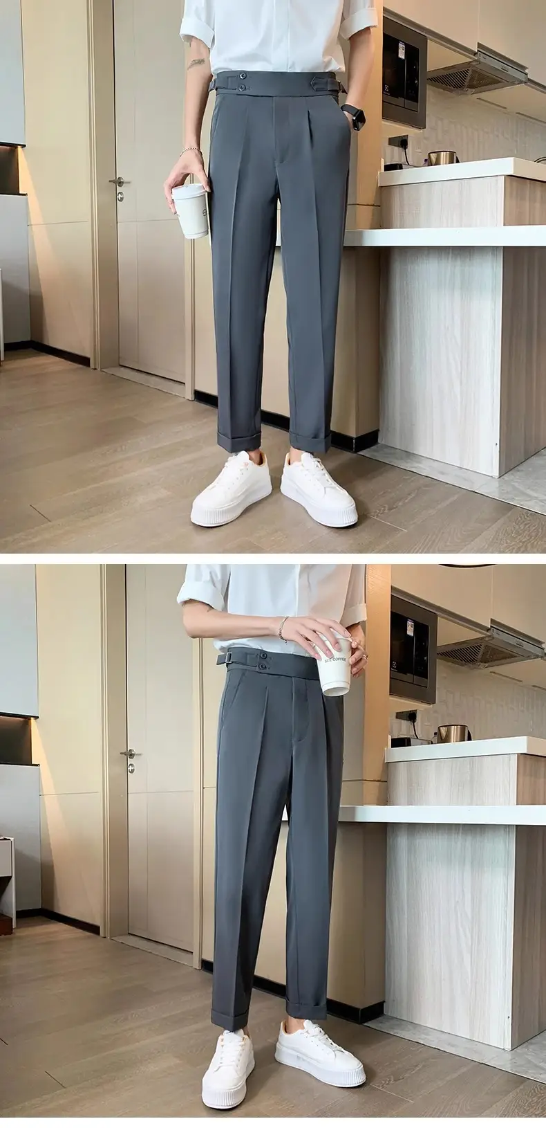 Men's Grey High Waist Straight Pants Spring Summer — feature 17