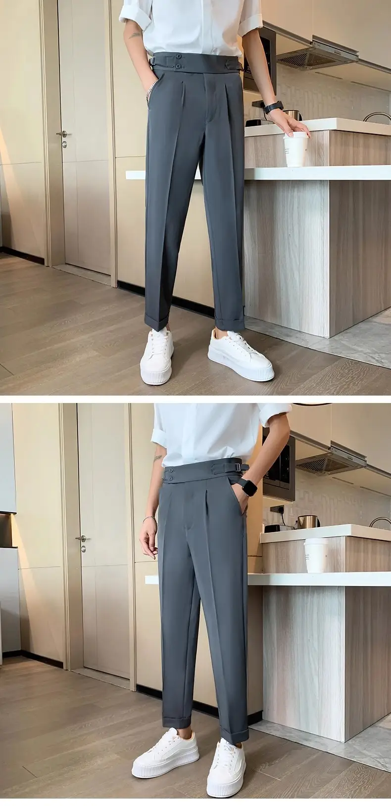 Men's Grey High Waist Straight Pants Spring Summer — feature 18