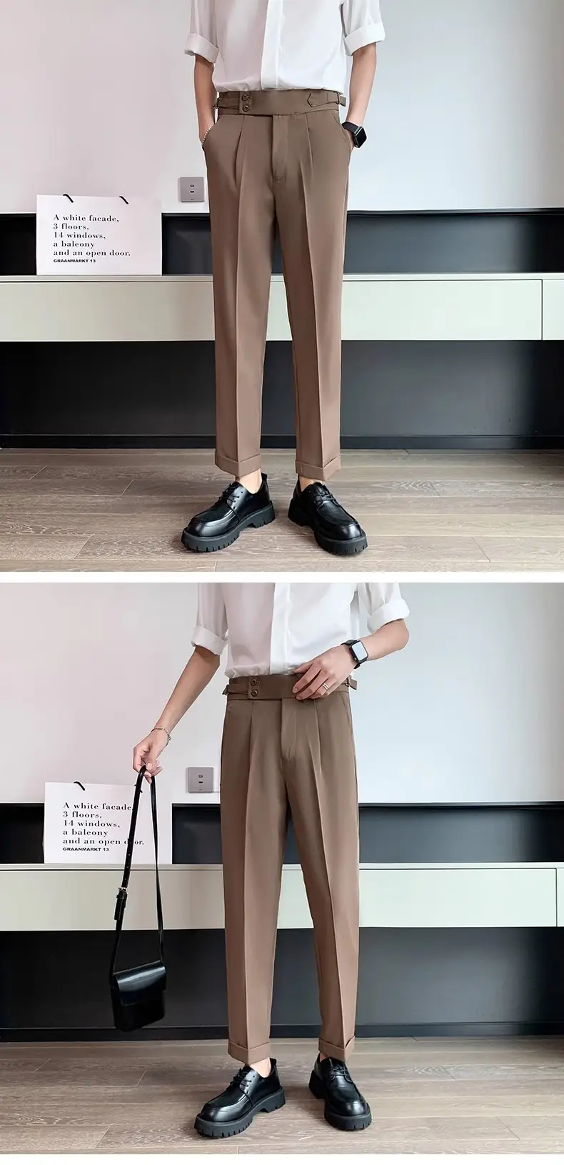Men's Grey High Waist Straight Pants Spring Summer — feature 19