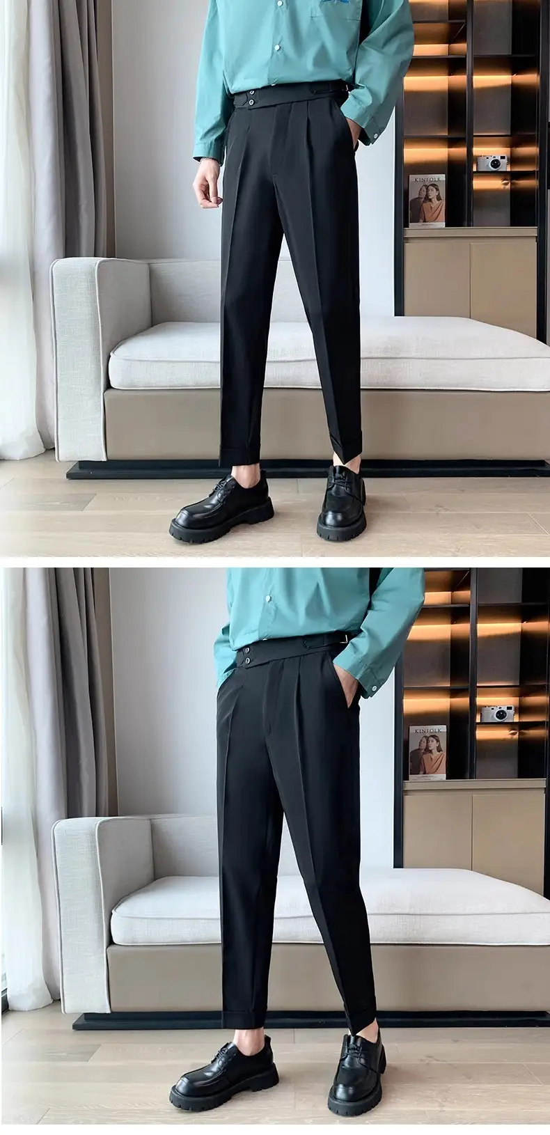 Men's Grey High Waist Straight Pants Spring Summer — feature 2
