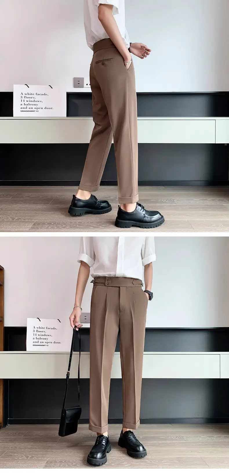 Men's Grey High Waist Straight Pants Spring Summer — feature 20