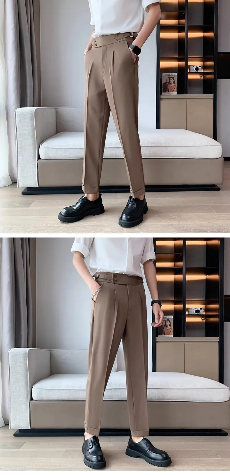 Men's Grey High Waist Straight Pants Spring Summer — feature 21