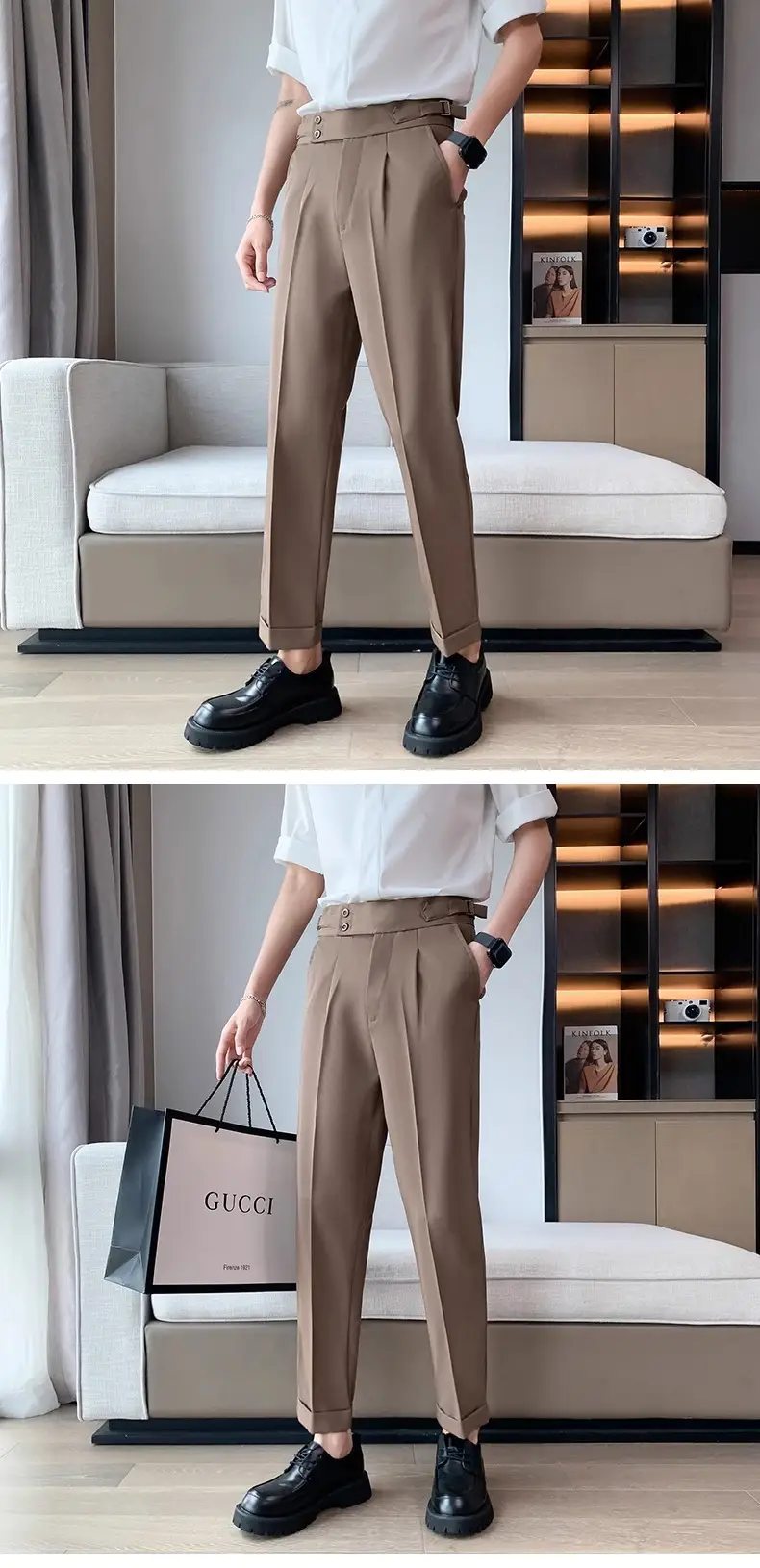 Men's Grey High Waist Straight Pants Spring Summer — feature 22