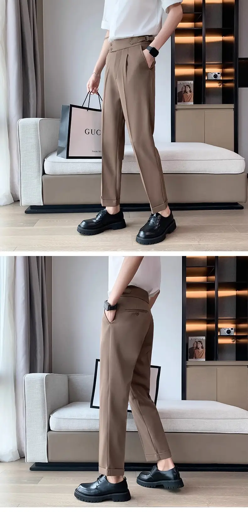 Men's Grey High Waist Straight Pants Spring Summer — feature 23