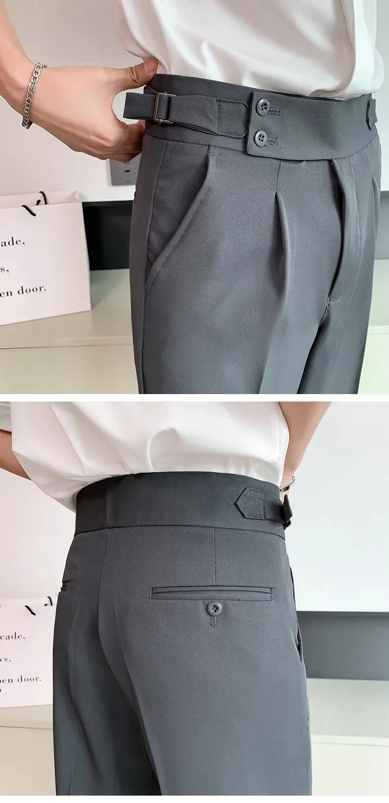 Men's Grey High Waist Straight Pants Spring Summer — feature 24