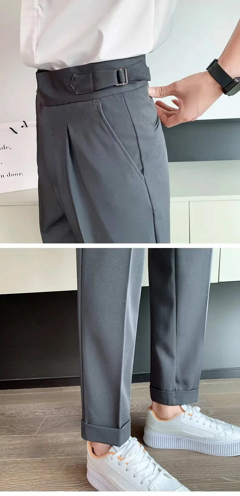 Men's Grey High Waist Straight Pants Spring Summer — feature 25