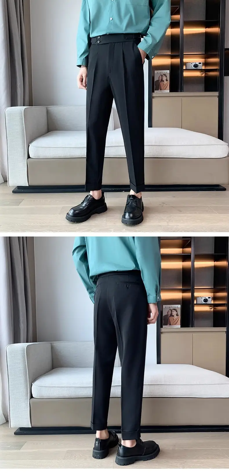 Men's Grey High Waist Straight Pants Spring Summer — feature 3