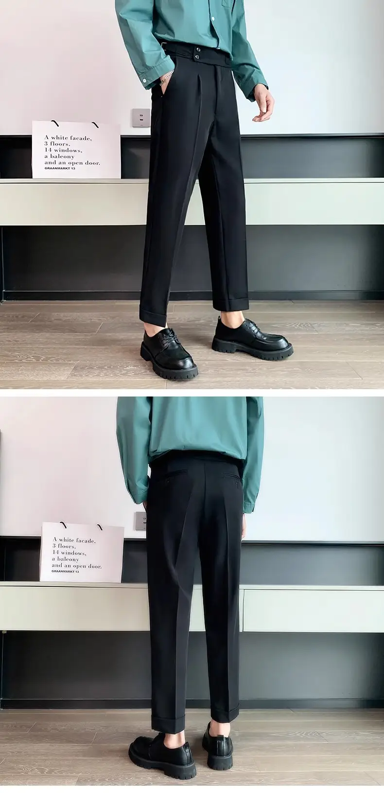 Men's Grey High Waist Straight Pants Spring Summer — feature 5