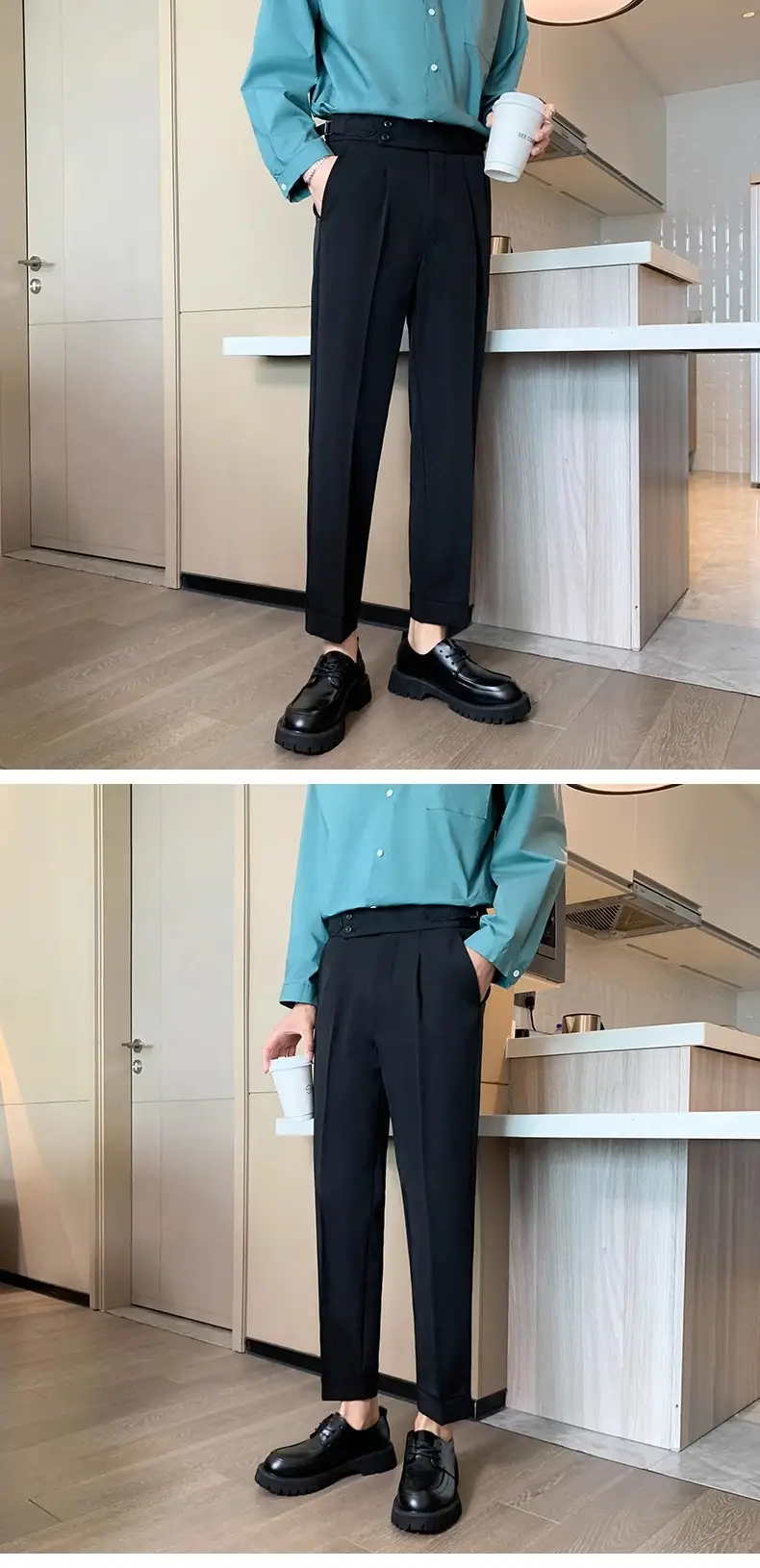 Men's Grey High Waist Straight Pants Spring Summer — feature 6