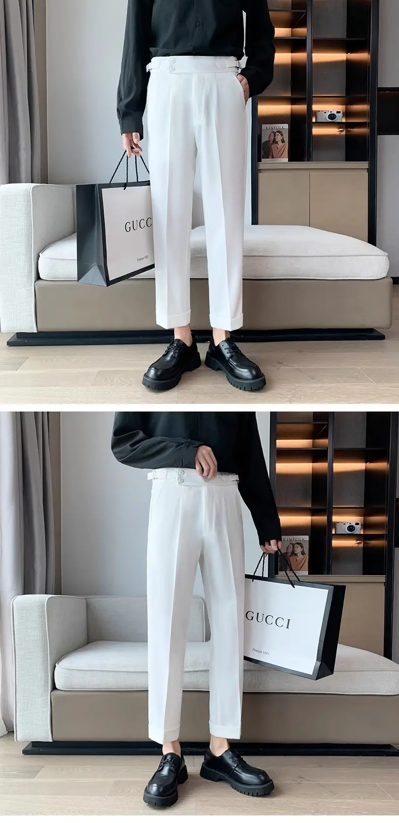 Men's Grey High Waist Straight Pants Spring Summer — feature 7