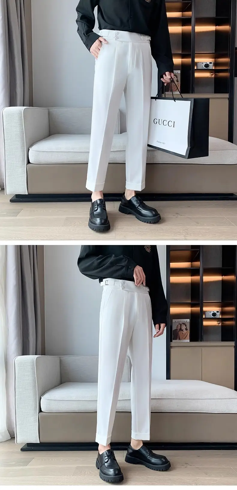 Men's Grey High Waist Straight Pants Spring Summer — feature 8