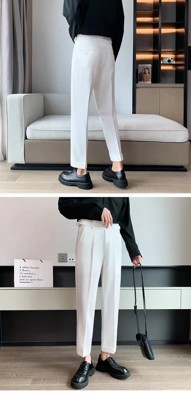 Men's Grey High Waist Straight Pants Spring Summer — feature 9