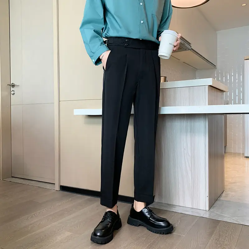 Men's Grey High Waist Straight Pants Spring Summer - Image 2