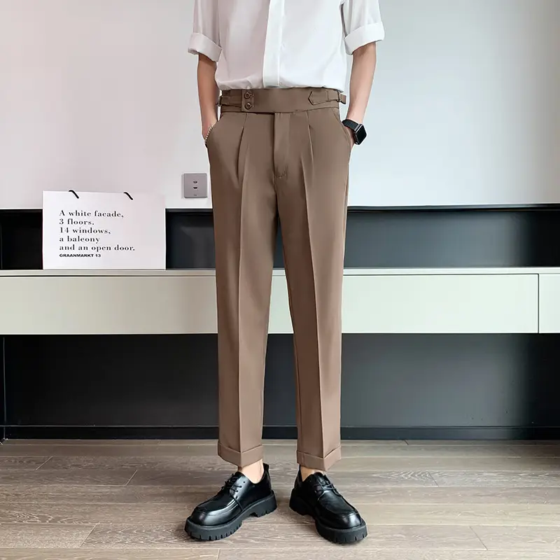 Men's Grey High Waist Straight Pants Spring Summer - Image 3