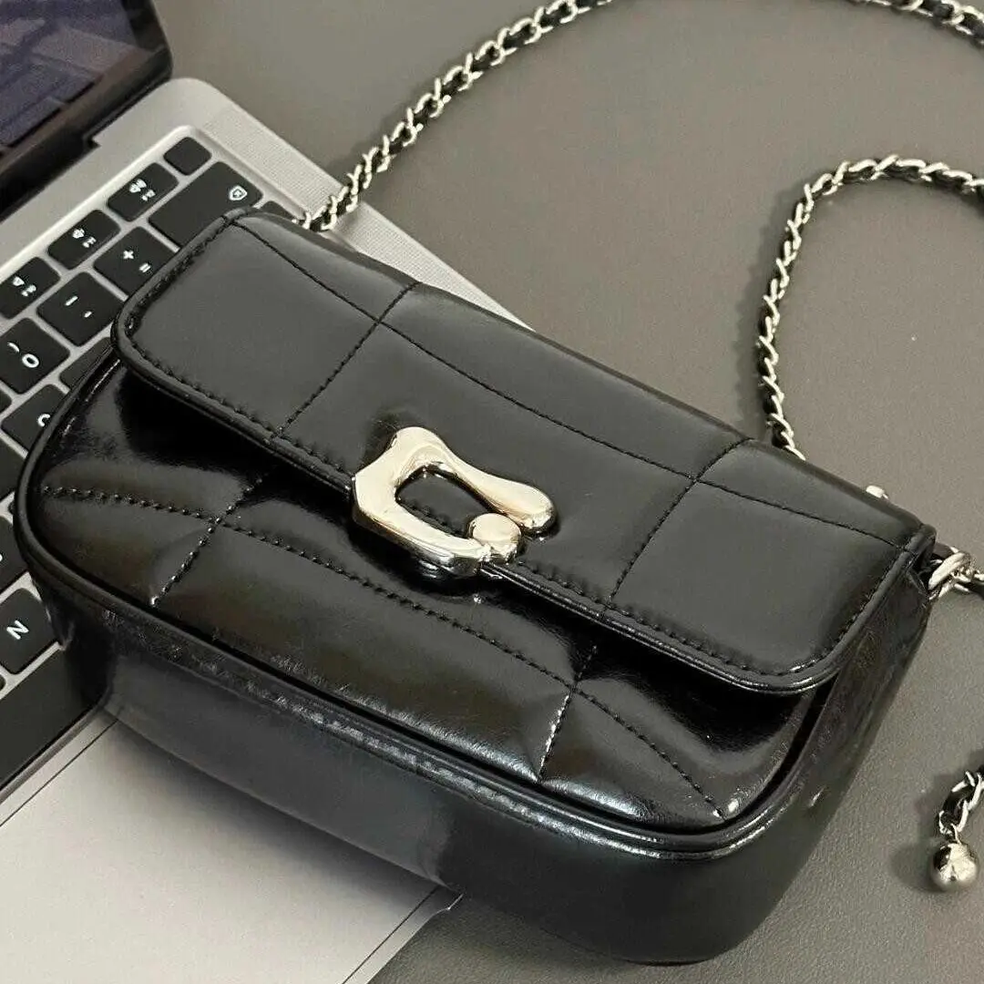 Black Textured Chain Shoulder Bag for Women 2026 - Image 3