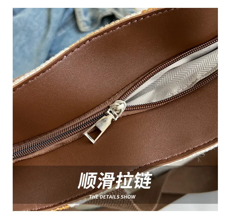 Women Canvas Striped Shoulder Tote Bag Large Capacity — feature 8