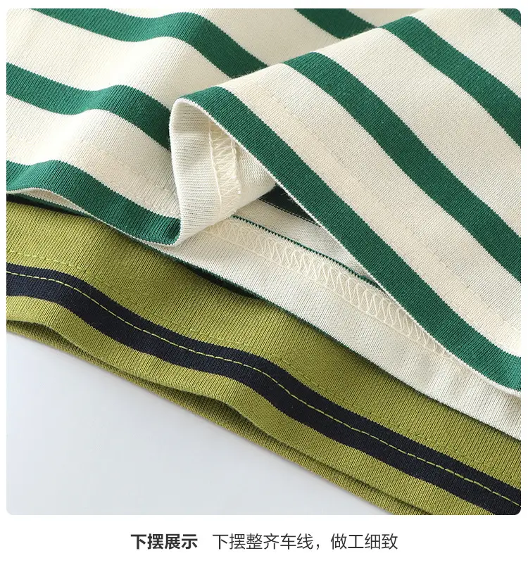 Kaka Panda Boys Striped Long Sleeve T-Shirt Green White — feature 10