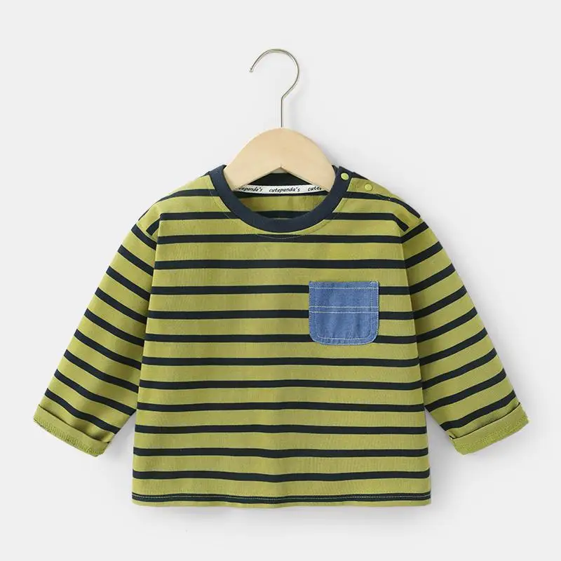 Kaka Panda Boys Striped Long Sleeve T-Shirt Green White - Image 2