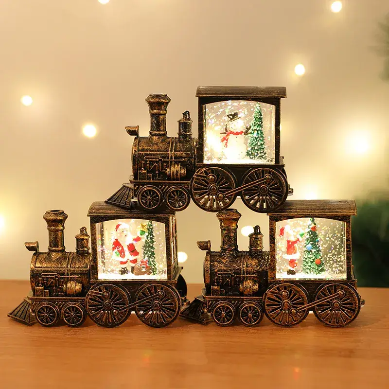 Santa Claus Christmas Train Ornament Gold Brushed Night Light - Image 23