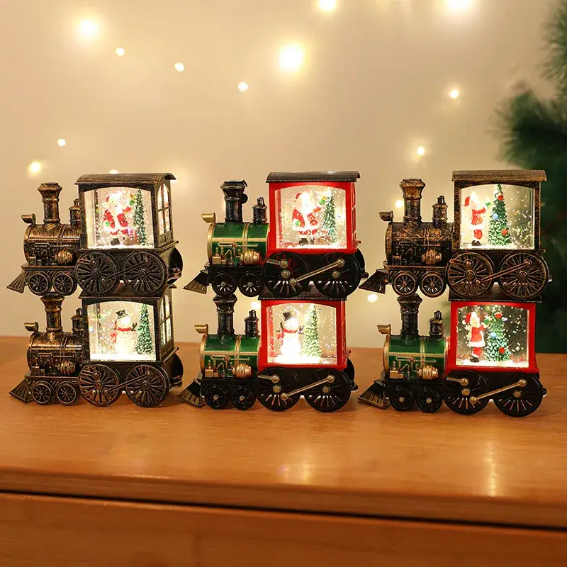 Santa Claus Christmas Train Ornament Gold Brushed Night Light - Image 25