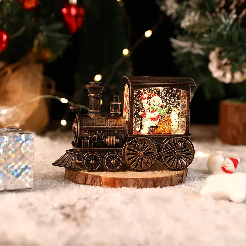 Santa Claus Christmas Train Ornament Gold Brushed Night Light - Image 10