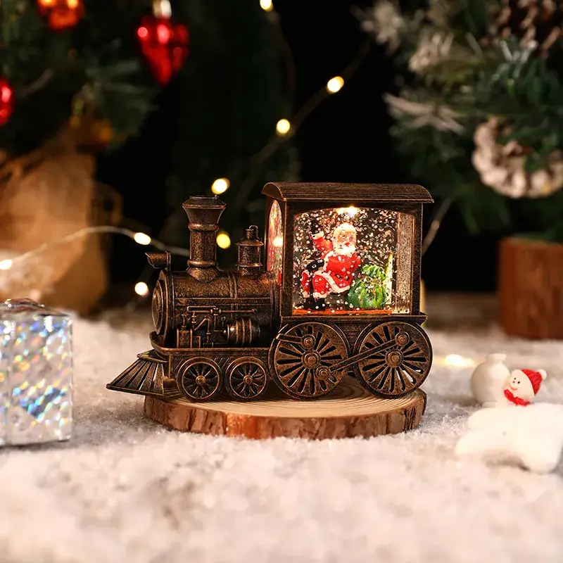 Santa Claus Christmas Train Ornament Gold Brushed Night Light - Image 9