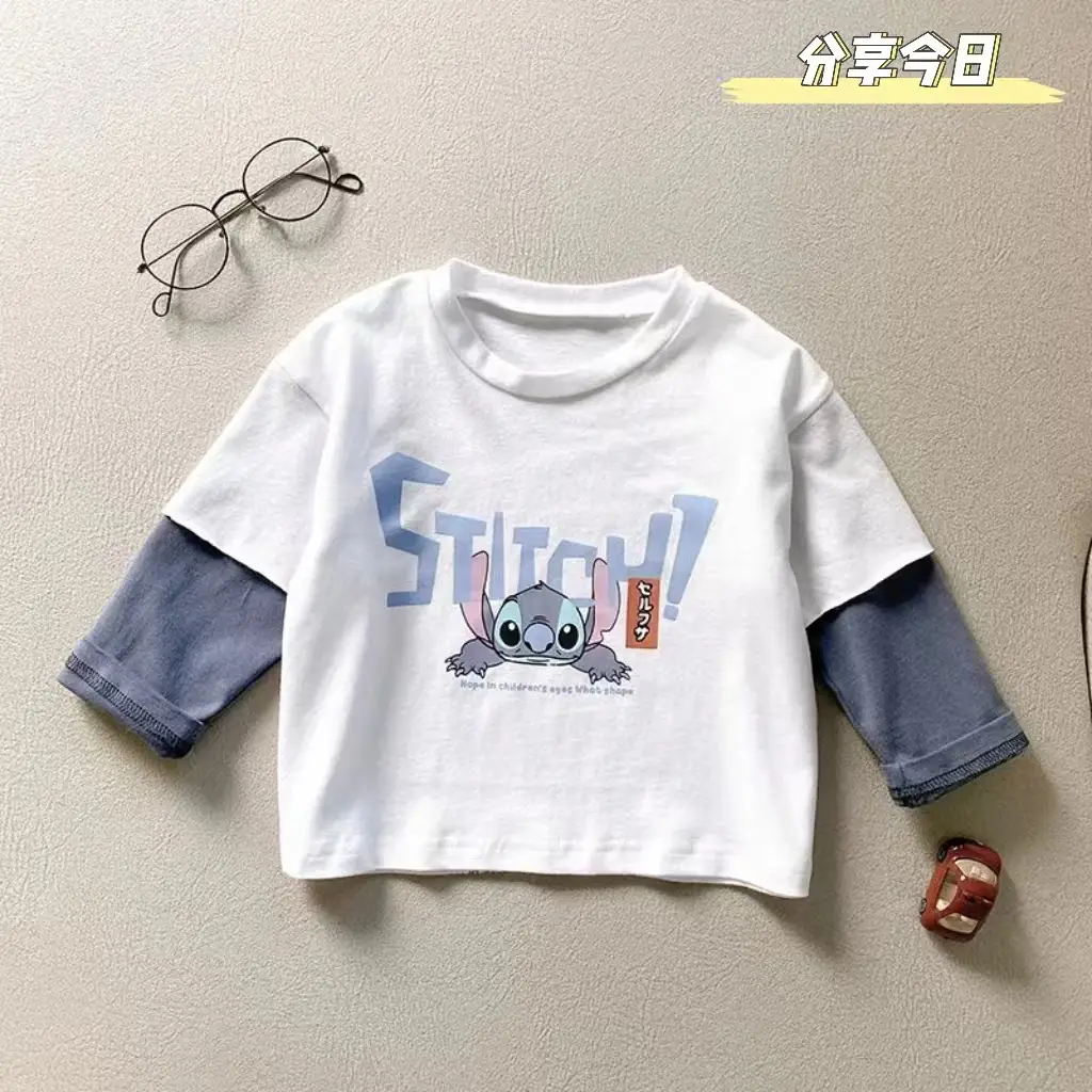 Kids Cartoon Long Sleeve T-Shirt White Blue - Image 2