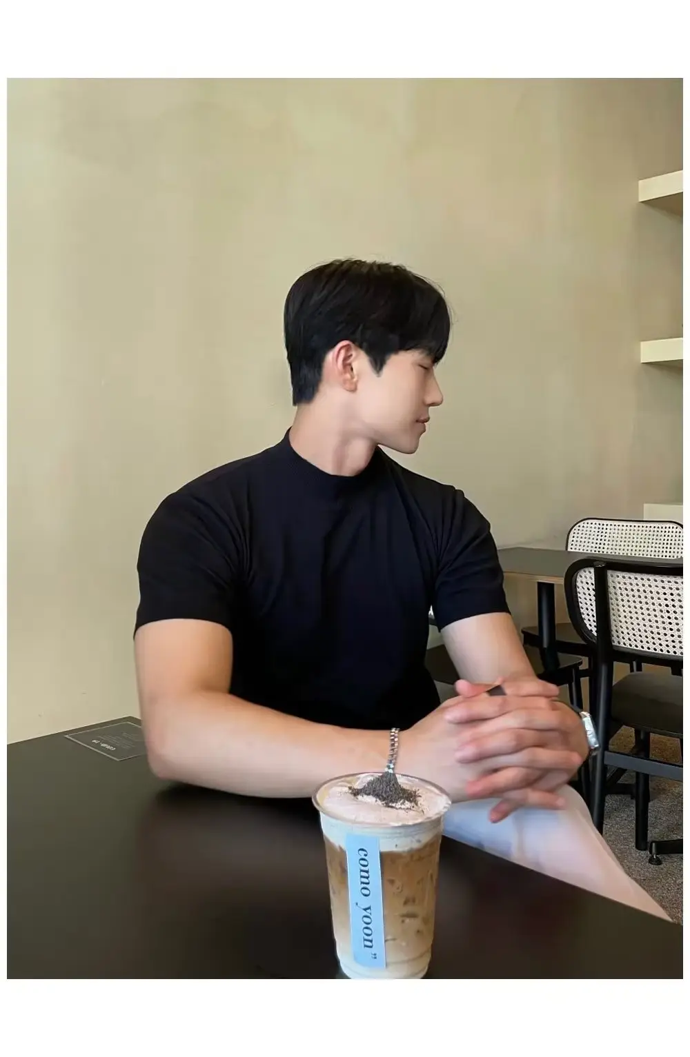 Men's White Knitted Half-High Collar T-Shirt — feature 2