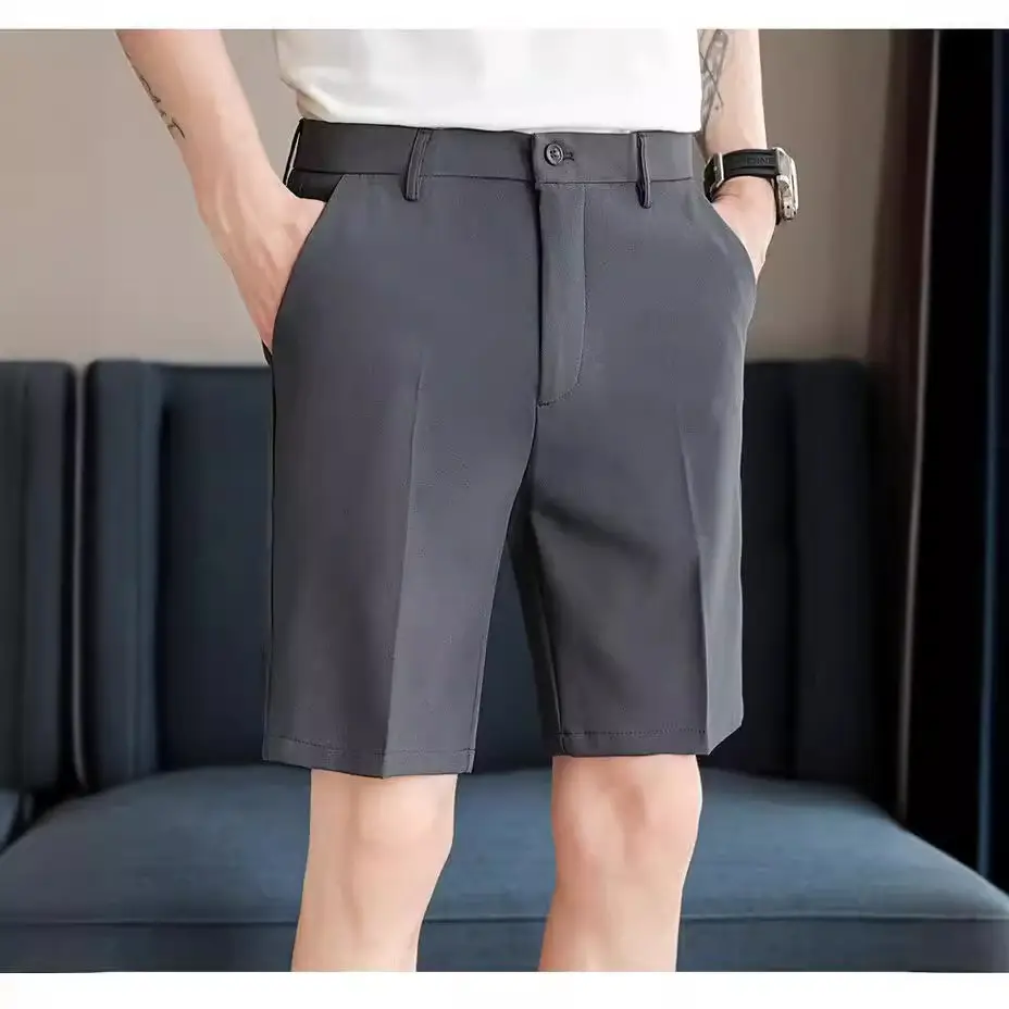 Men's Light Gray Ice Silk Shorts Slim Fit Casual Business - Image 7