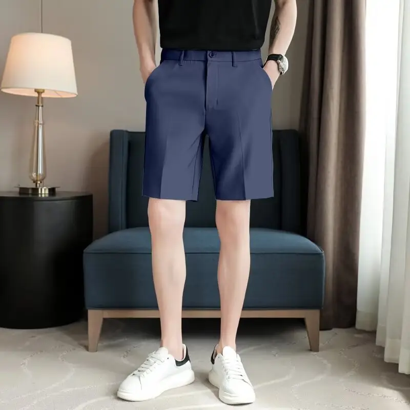 Men's Light Gray Ice Silk Shorts Slim Fit Casual Business - Image 8