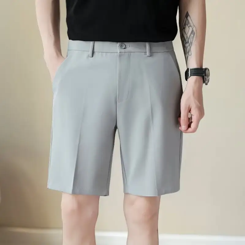 Men's Light Gray Ice Silk Shorts Slim Fit Casual Business - Image 9