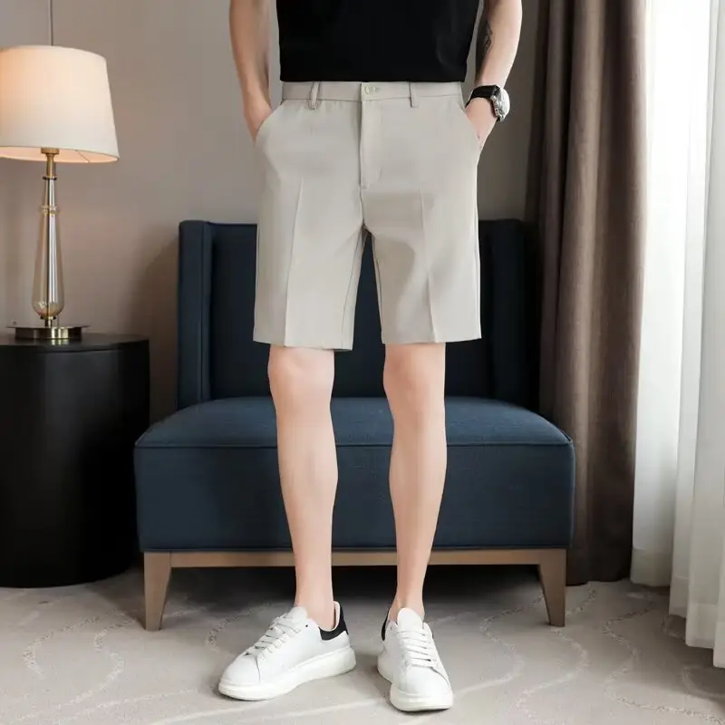 Men's Light Gray Ice Silk Shorts Slim Fit Casual Business - Image 5