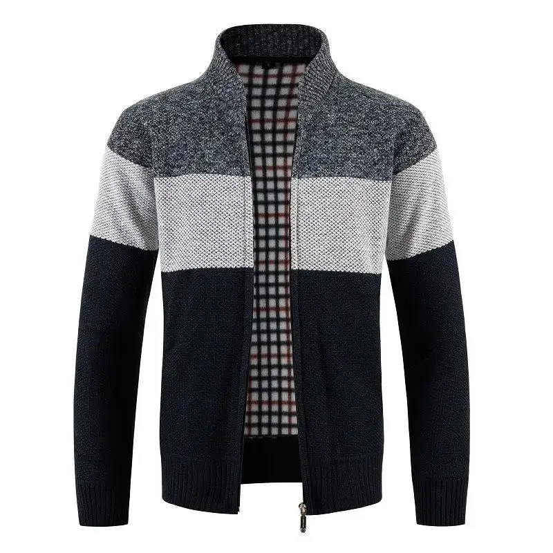 Men's Grey Blue Fleece Zipper Cardigan Jacket - Image 6