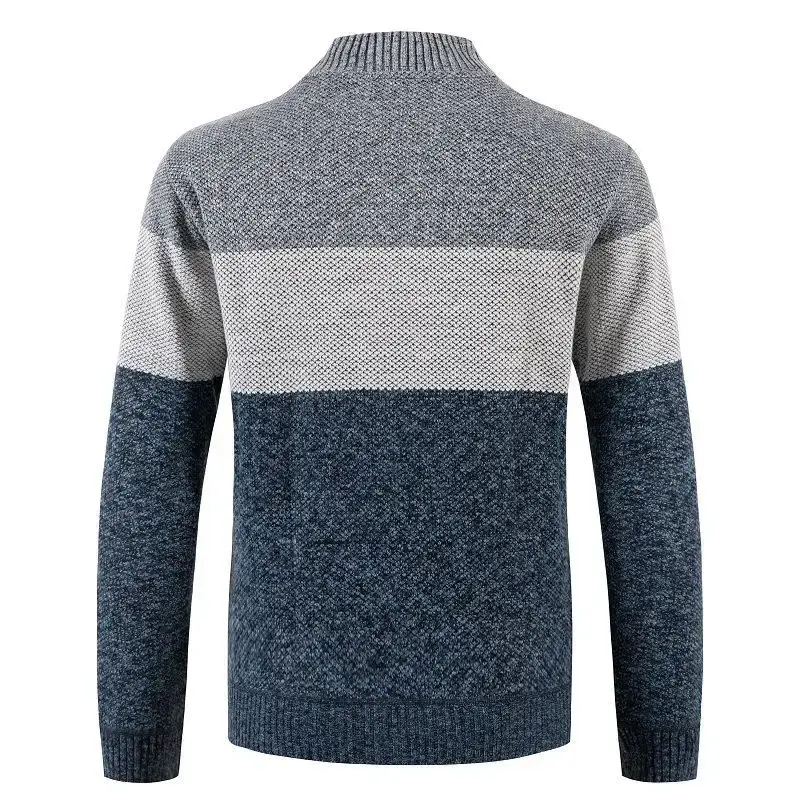 Men's Grey Blue Fleece Zipper Cardigan Jacket - Image 8